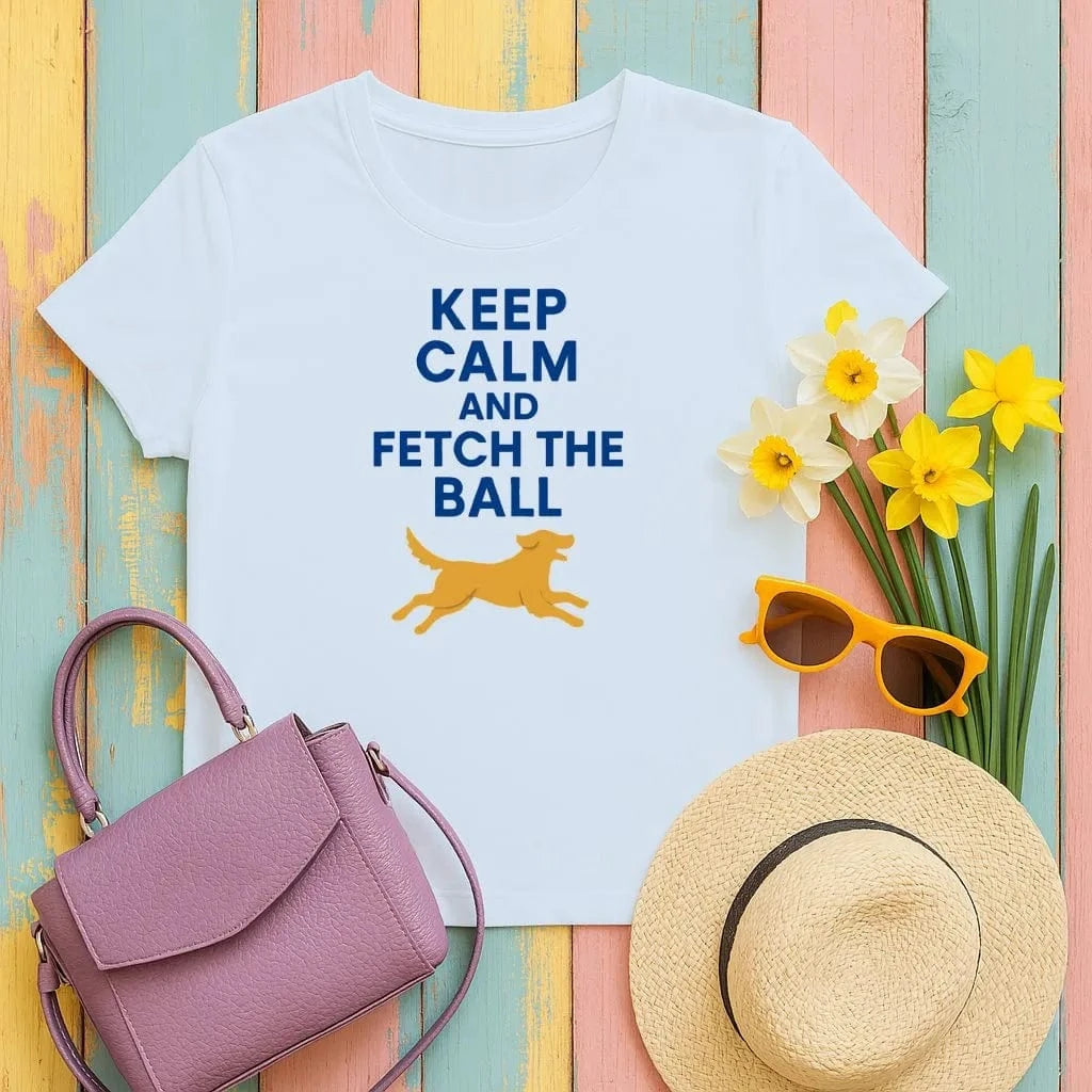 Keep Calm And Fetch The Ball Yellow Lab T-Shirts Light Blue T-shirt