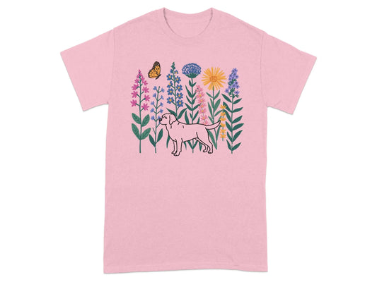 Labrador Floral Garden T-Shirts Light Pink T-shirt