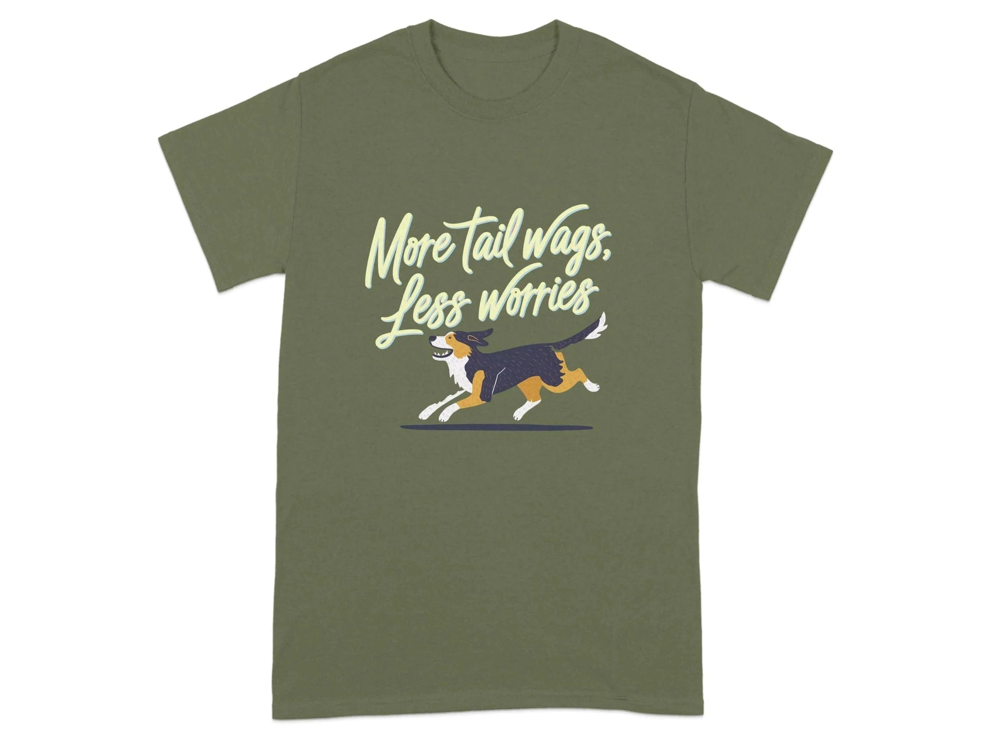 More Tail Wags Less Worries Dog T-Shirts Military Green T-shirt