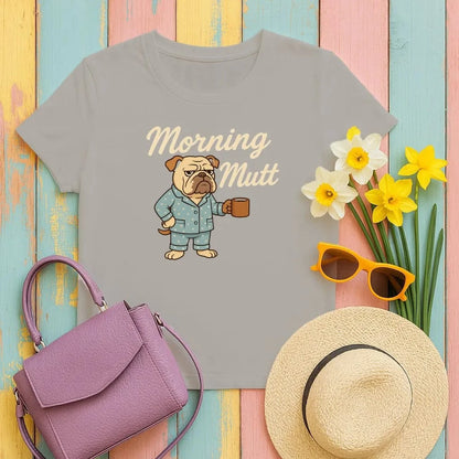 Morning Mutt Bulldog Cartoon Pajamas and Coffee Design T-Shirts Brownsavana T-shirt