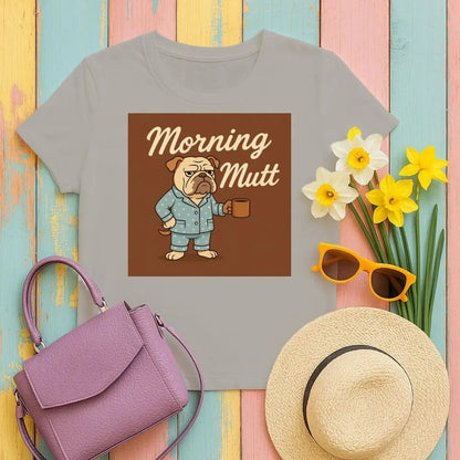 Morning Mutt Bulldog Cartoon Pajamas and Coffee Design T-Shirts Brownsavana T-shirt