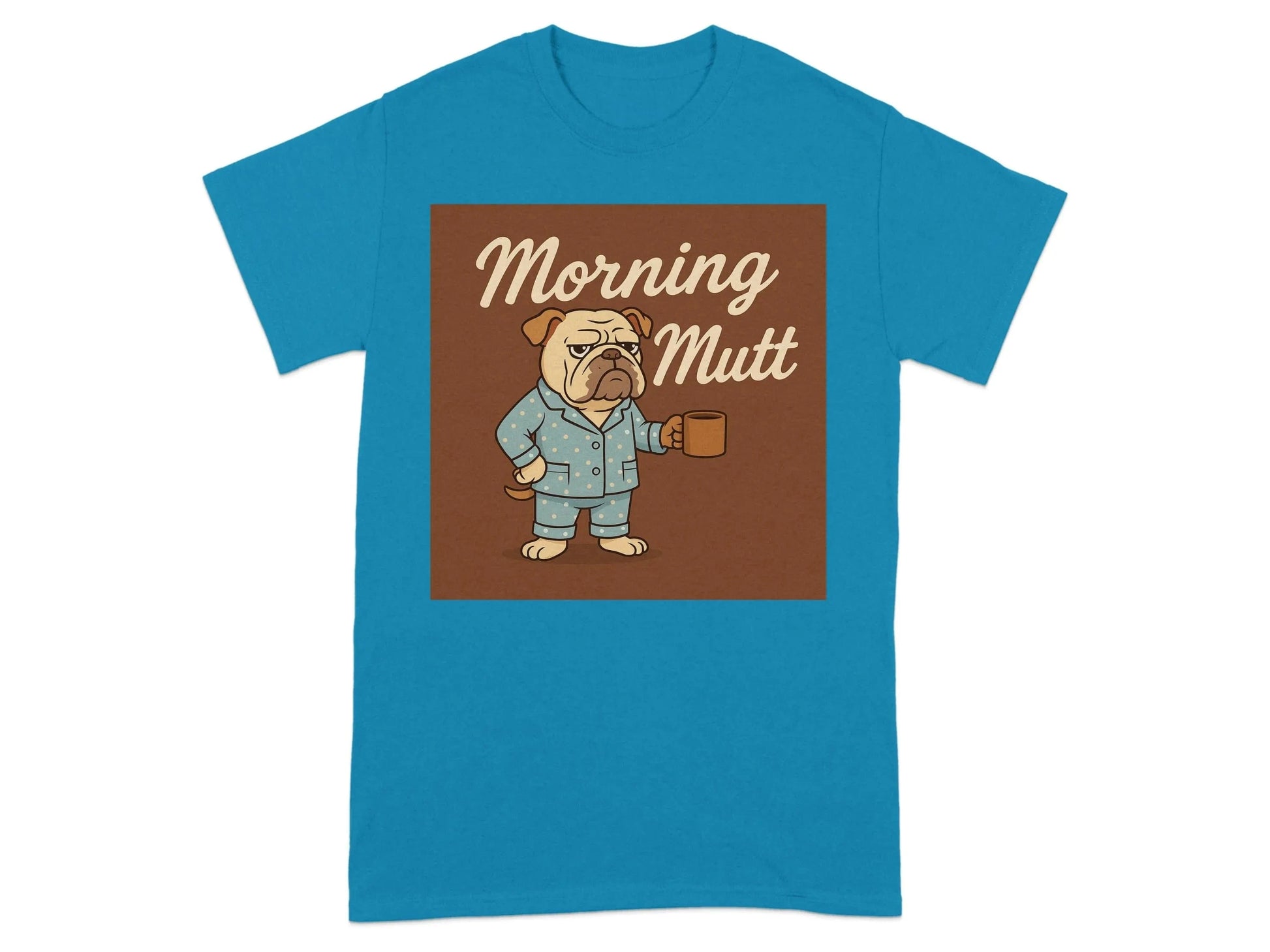 Morning Mutt Bulldog Cartoon Pajamas and Coffee Design T-Shirts T-shirt