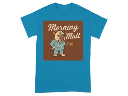 Morning Mutt Bulldog Cartoon Pajamas and Coffee Design T-Shirts T-shirt