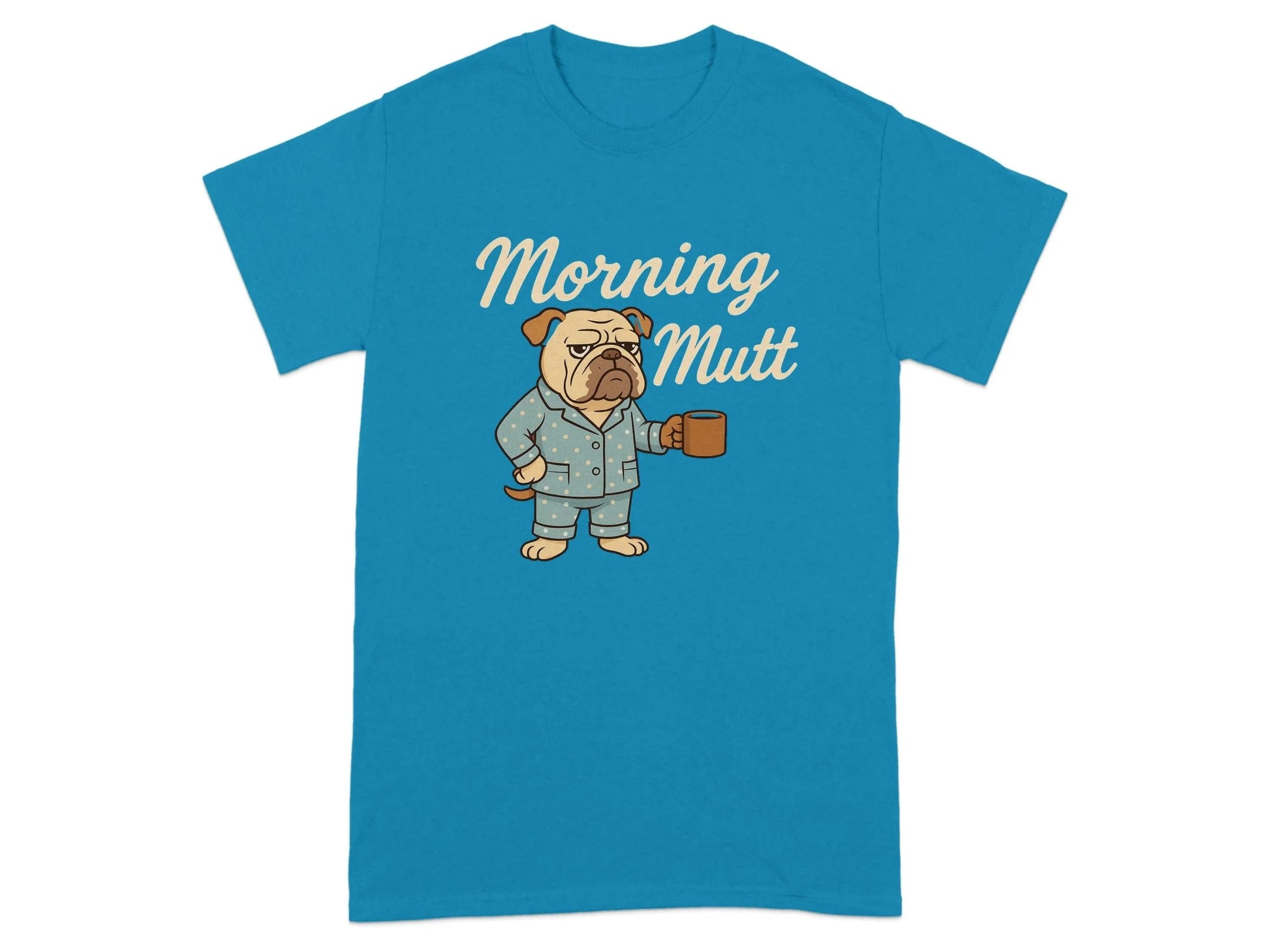 Morning Mutt Bulldog Cartoon Pajamas and Coffee Design T-Shirts T-shirt