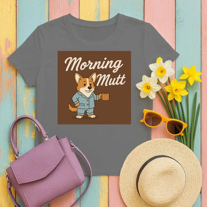 Morning Mutt Corgi Dog With Coffee Pajamas T-Shirts Black T-shirt