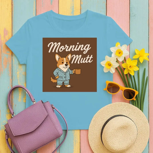 Morning Mutt Corgi Dog With Coffee Pajamas T-Shirts Antique Sapphire T-shirt