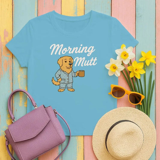Morning Mutt Golden Retriever Cute Dog in Pajamas Holding Coffee T-Shirts Antique Sapphire T-shirt
