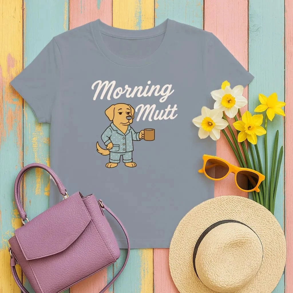 Morning Mutt Yellow Lab with Coffee Cup Funny T-Shirts Heather Navy T-shirt