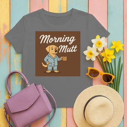 Morning Mutt Yellow Lab with Coffee Cup Funny T-Shirts Black T-shirt