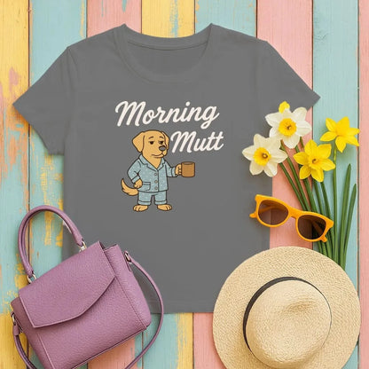 Morning Mutt Yellow Lab with Coffee Cup Funny T-Shirts Black T-shirt
