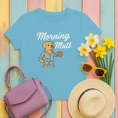 Morning Mutt Yellow Lab with Coffee Cup Funny T-Shirts Antique Sapphire T-shirt