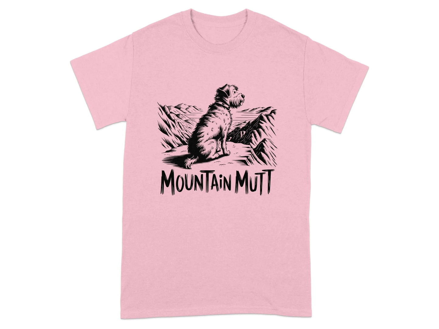 Mountain Mutt Sitting on Rock Adventure T-Shirts Light Pink T-shirt