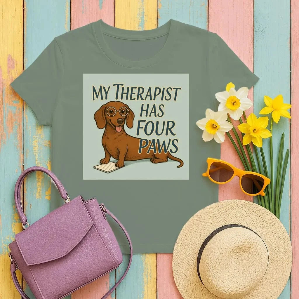 My Therapist Has Four Paws Funny Dachshund T-Shirts Forest Green T-shirt