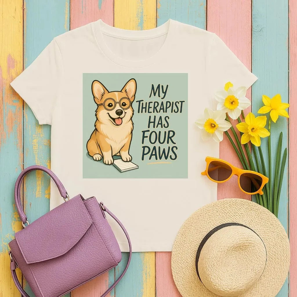 My Therapist Has Four Paws Pet Therapy Corgi T-Shirts Sand T-shirt