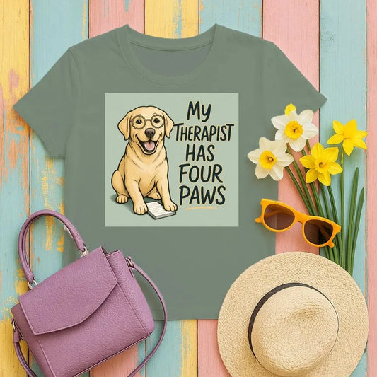 My Therapist Has Four Paws Yellow Lab T-Shirts Forest Green T-shirt