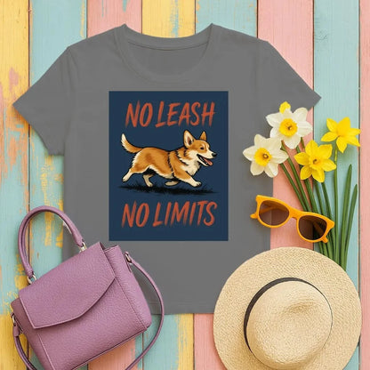 No Leash No Limits Corgi T-Shirts Black T-shirt
