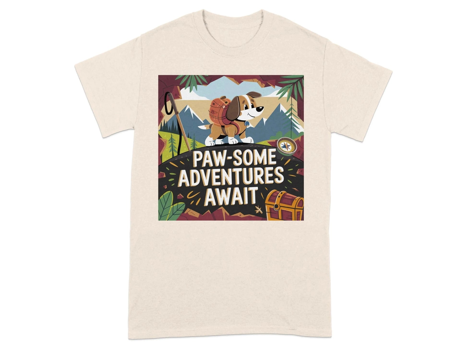 Paw-Some Adventures Await Scenic Novelty T-Shirts Natural T-shirt