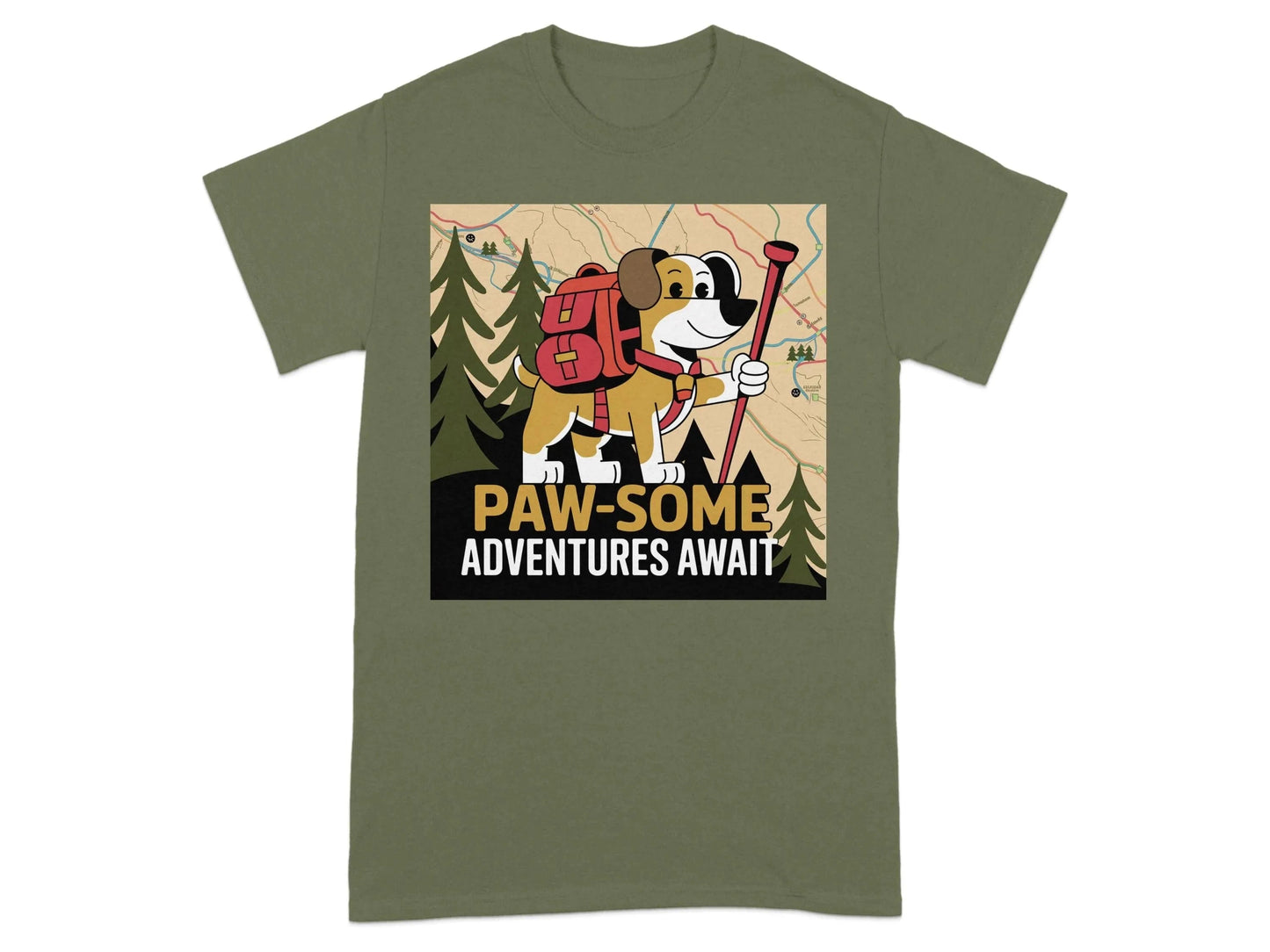 Paw-some Adventures Await T-Shirts Military Green T-shirt