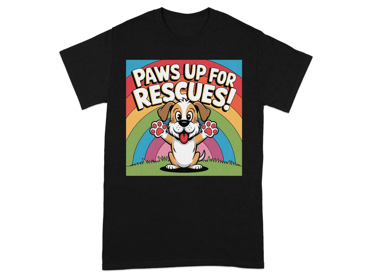 Paws Up For Rescues Colorful Dog Lovers T-Shirts Black T-shirt