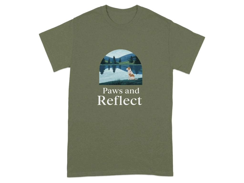 Paws and Reflect Brown and White Dog T-Shirts Military Green T-shirt
