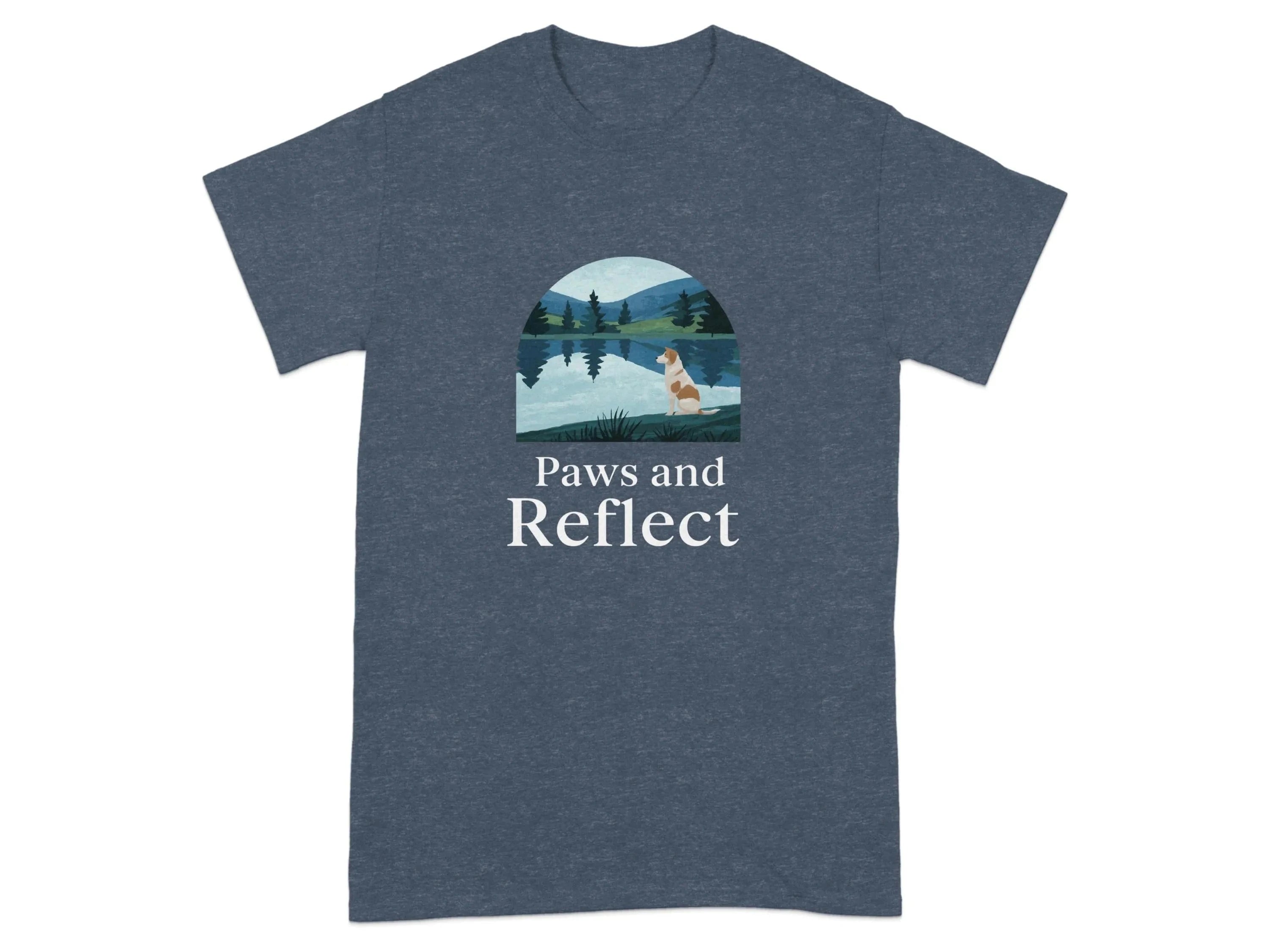Paws and Reflect Brown and White Dog T-Shirts Heather Navy T-shirt