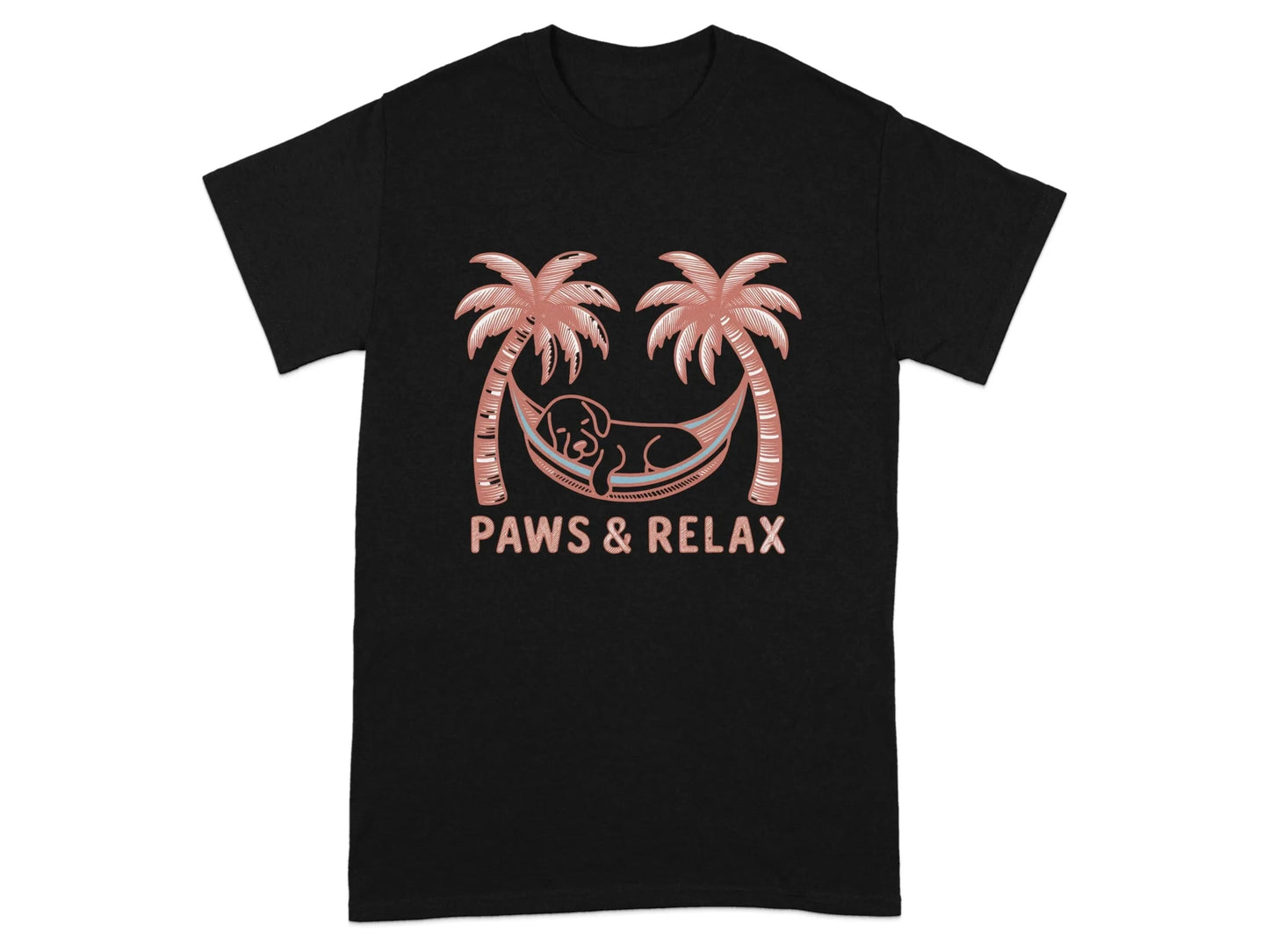 Paws and Relax Hammock Dog Design T-Shirts Black T-shirt