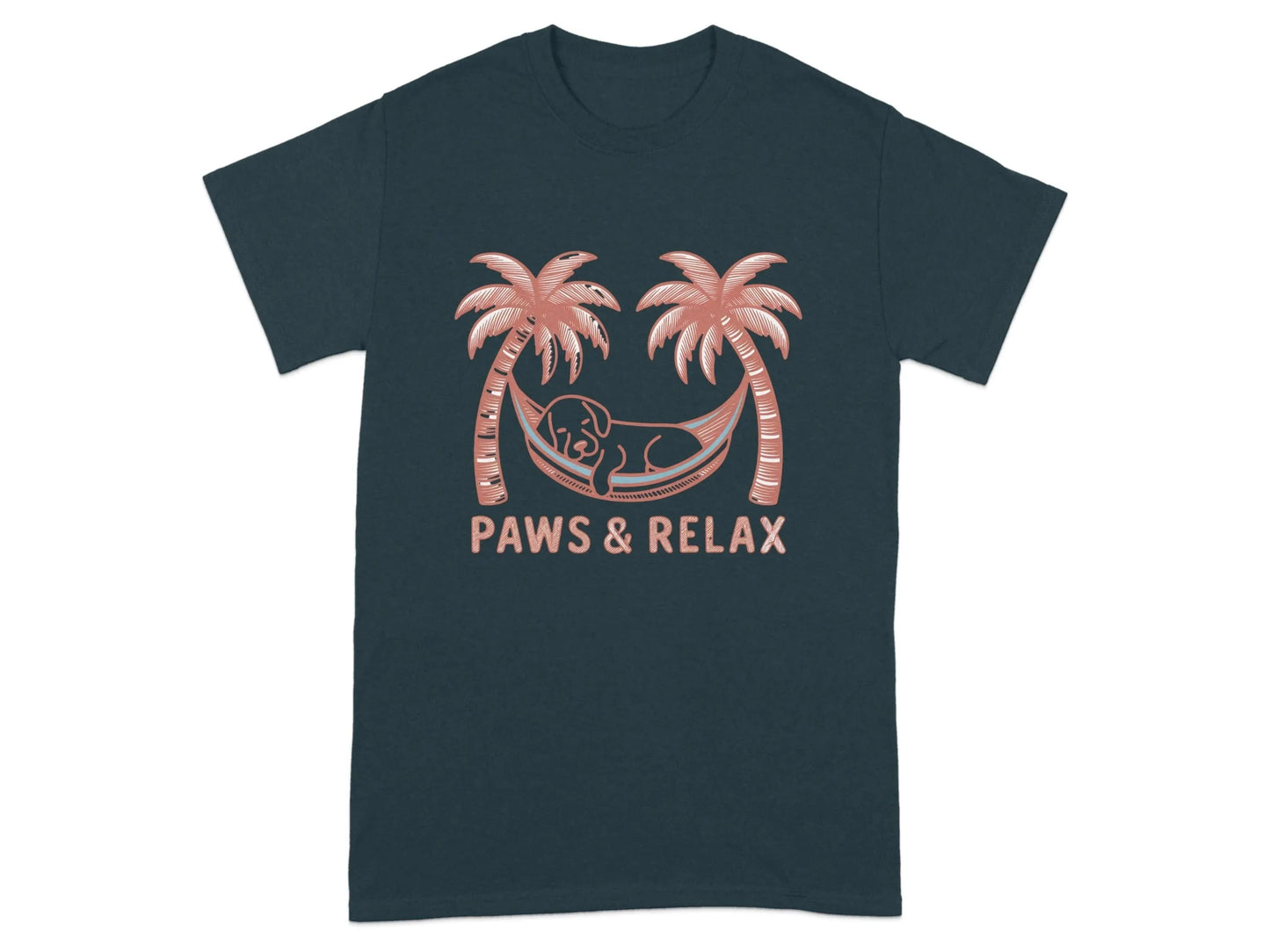 Paws and Relax Hammock Dog Design T-Shirts Midnight T-shirt