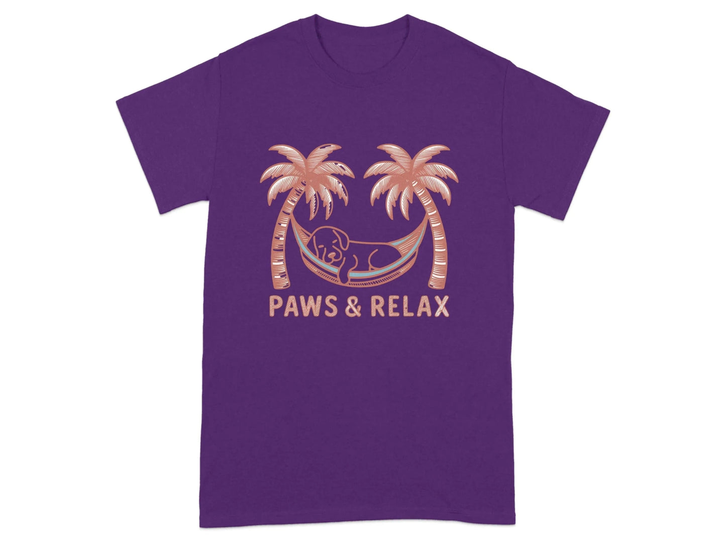 Paws and Relax Hammock Dog Design T-Shirts Purple T-shirt