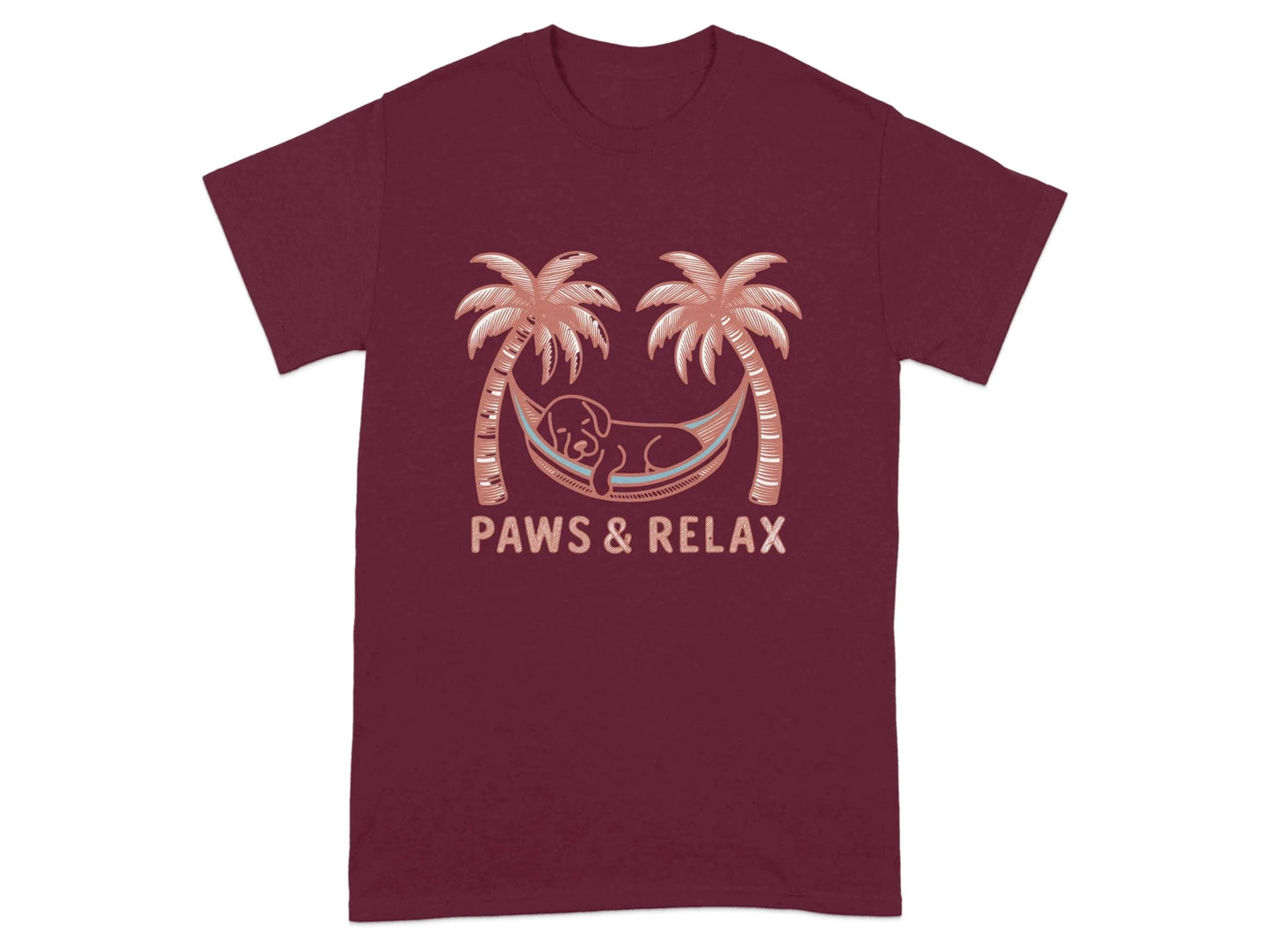 Paws and Relax Hammock Dog Design T-Shirts Maroon T-shirt