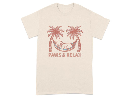 Paws and Relax Hammock Dog Design T-Shirts Natural T-shirt