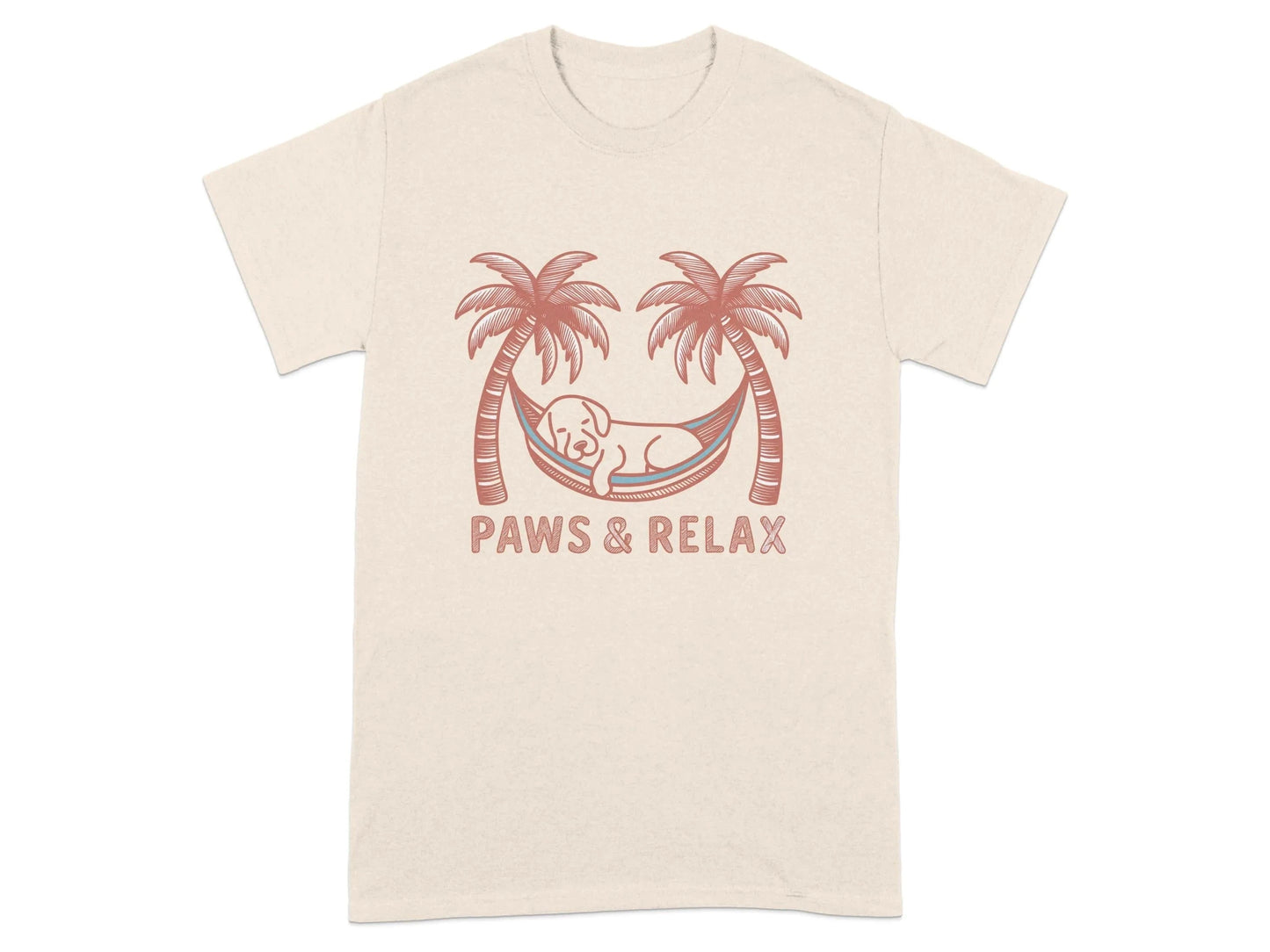 Paws and Relax Hammock Dog Design T-Shirts Natural T-shirt