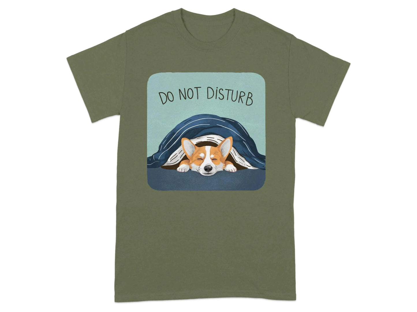 Relaxed Corgi Do Not Disturb T-Shirts Military Green T-shirt