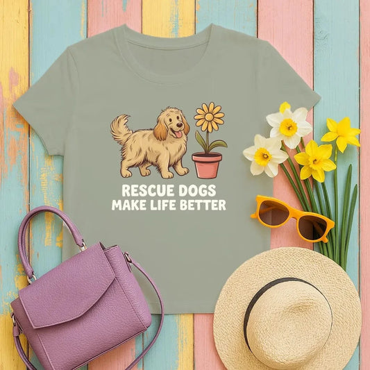 Rescue Dogs Make Life Better T-Shirts Military Green T-shirt