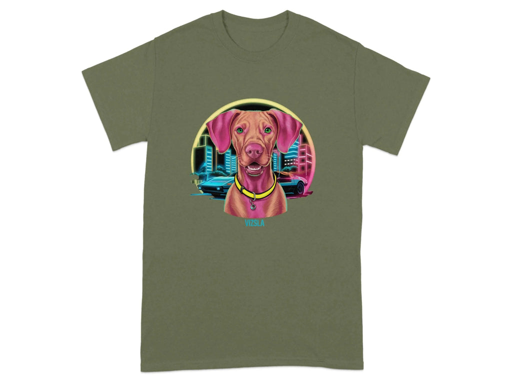 Retro Neon Vizsla T-Shirts Military Green T-shirt