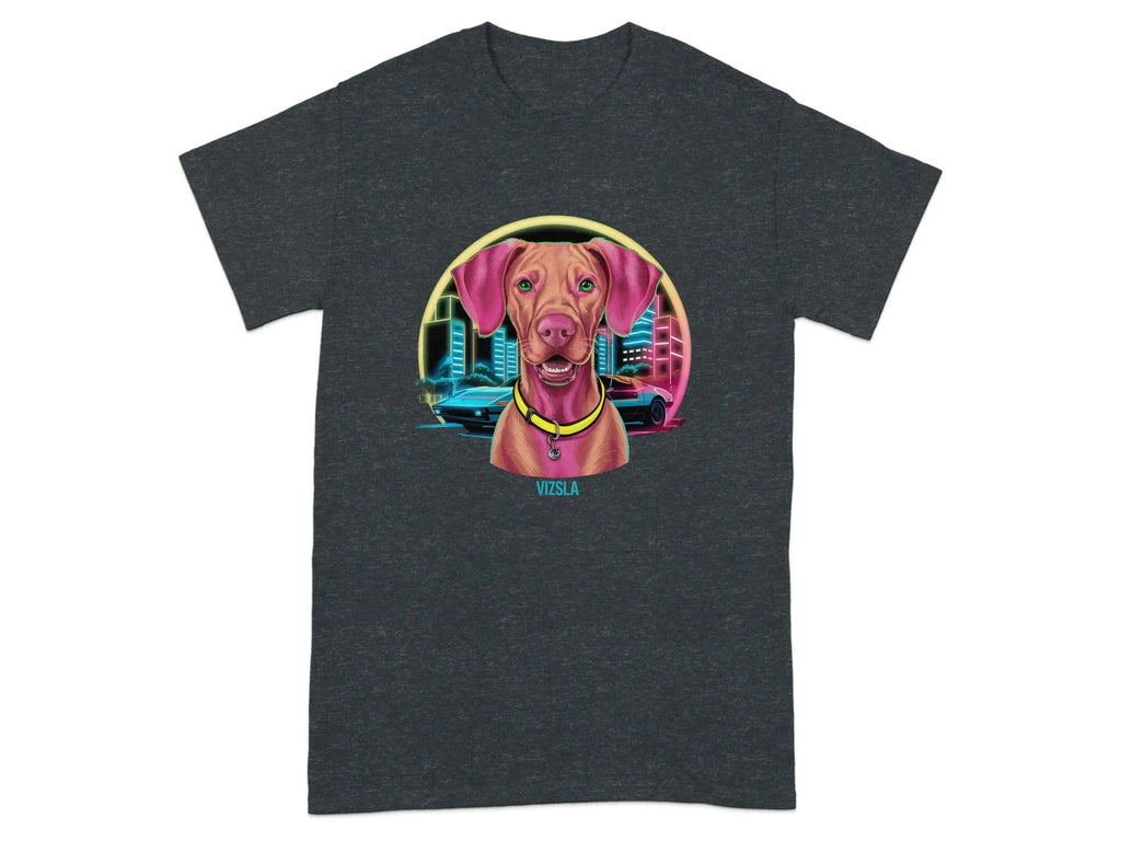Retro Neon Vizsla T-Shirts Dark Heather Grey T-shirt