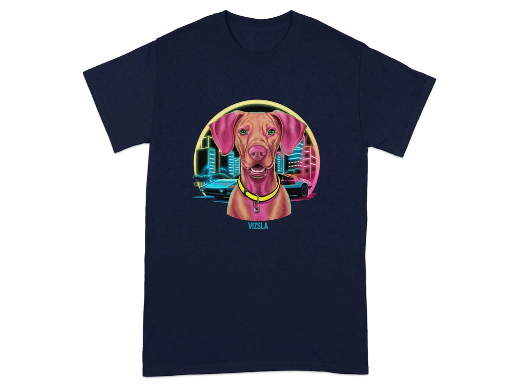 Retro Neon Vizsla T-Shirts Navy Blue T-shirt