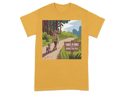 Scenic Forest Trail Print with Hiker and Dog T-Shirts T-shirt