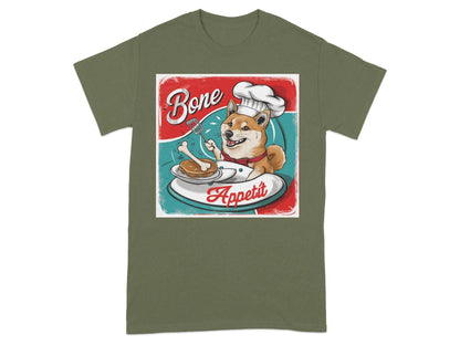Shiba Inu Bone Appetit T-Shirts Military Green T-shirt