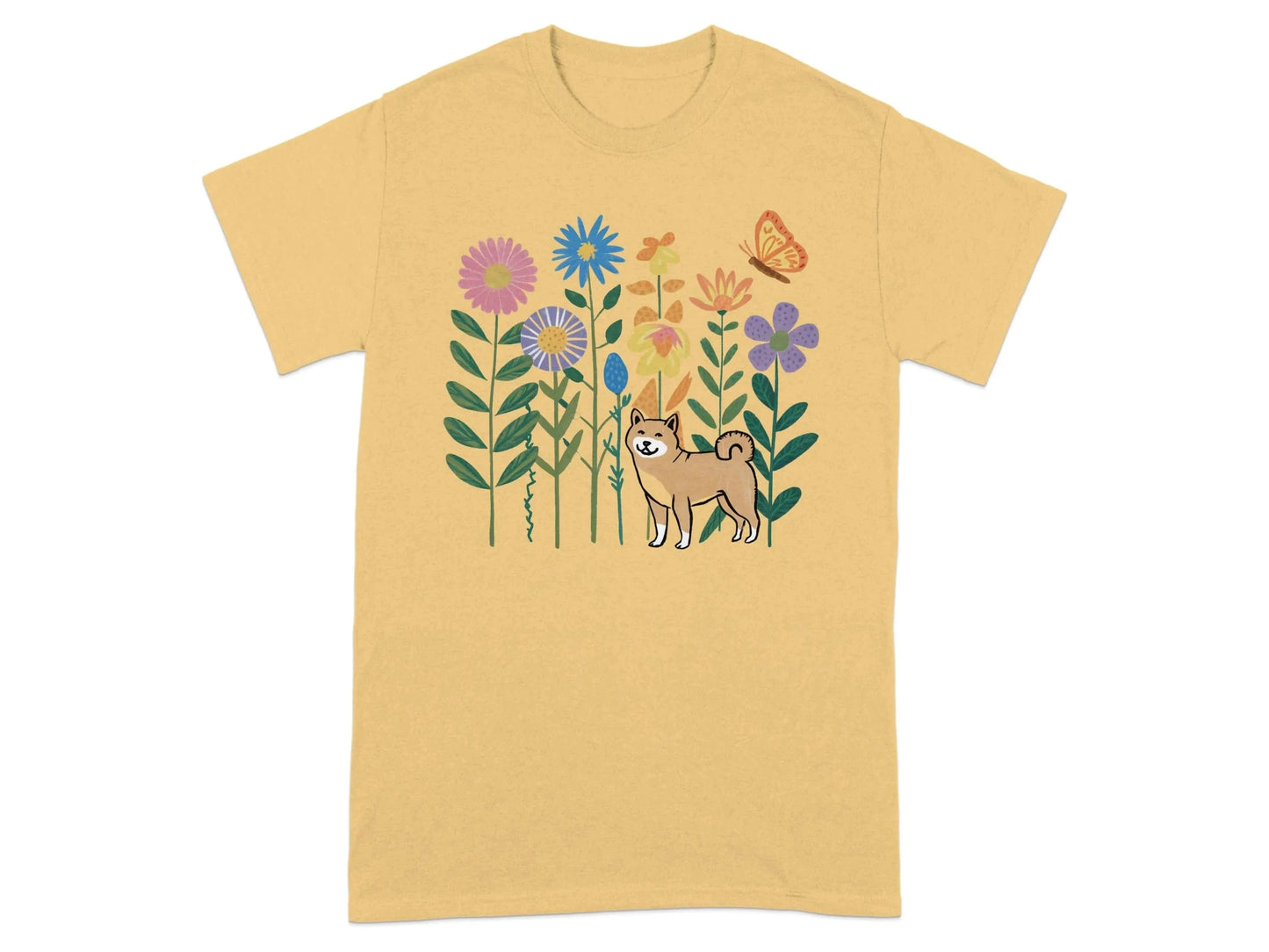 Shiba Inu and Floral Garden T-Shirts Yellow Haze T-shirt