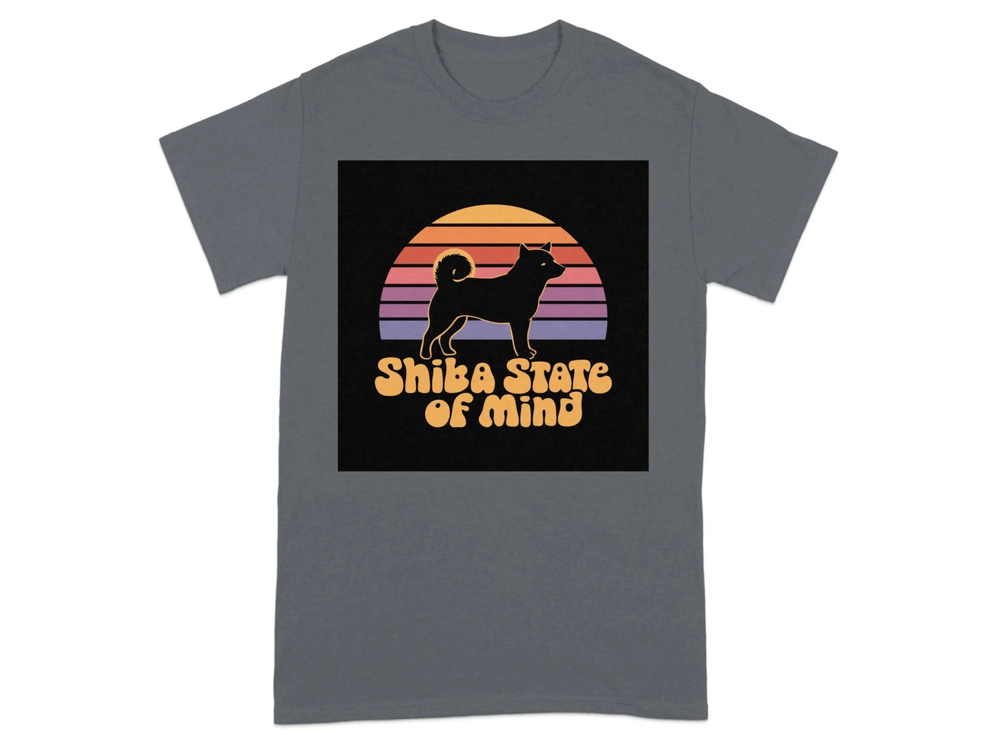 Shiba State of Mind Sunset Print T-Shirts Charcoal T-shirt
