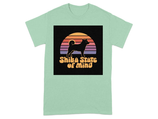Shiba State of Mind Sunset Print T-Shirts Mint Green T-shirt