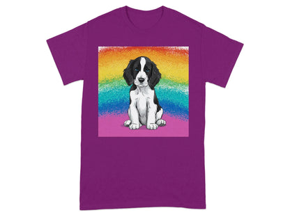 Springer Spaniel Puppy with Rainbow Backdrop Design T-Shirts Berry T-shirt