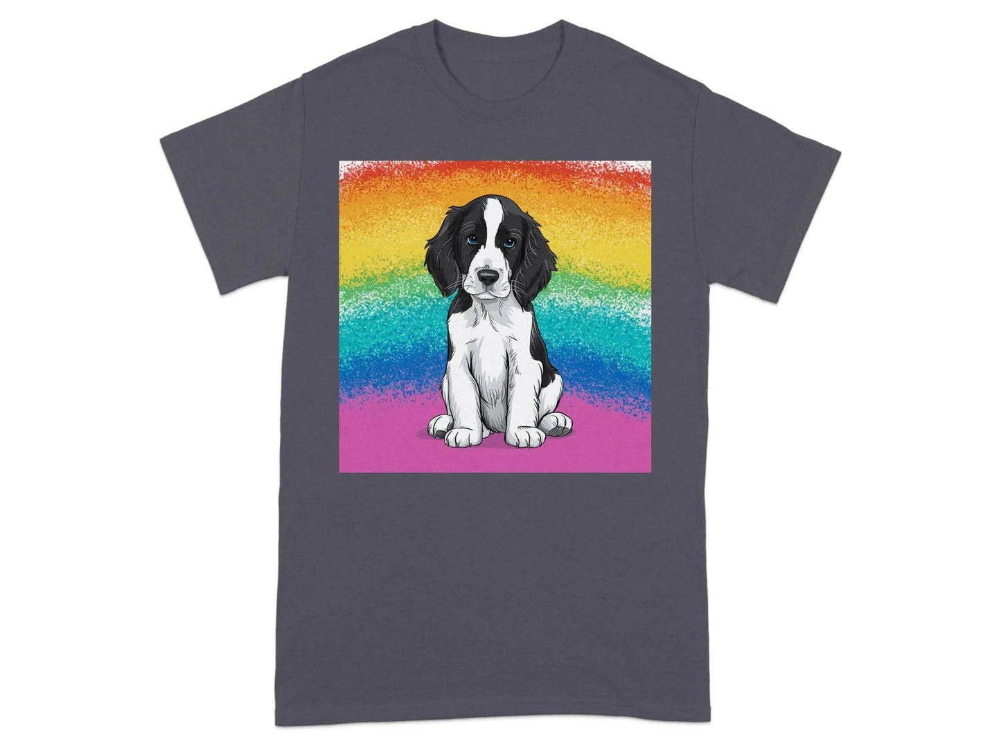 Springer Spaniel Puppy with Rainbow Backdrop Design T-Shirts Tweed T-shirt