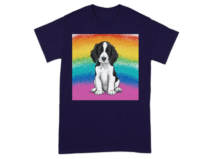 Springer Spaniel Puppy with Rainbow Backdrop Design T-Shirts Blackberry T-shirt