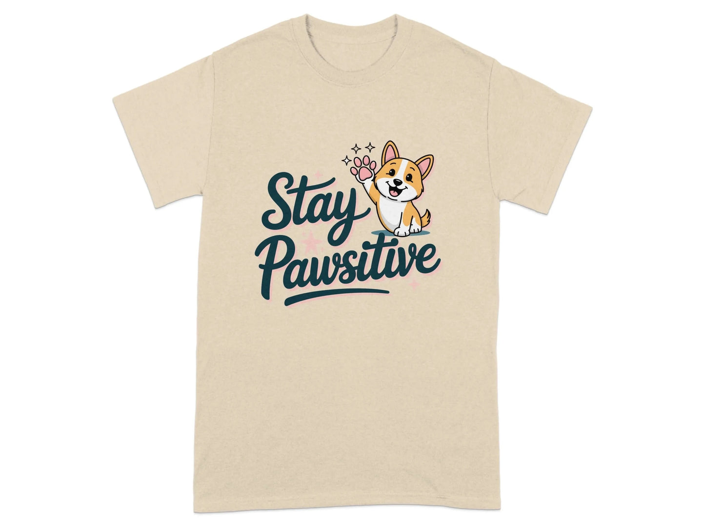 Stay Pawsitive Cute Corgi Illustration T-Shirts Sand T-shirt