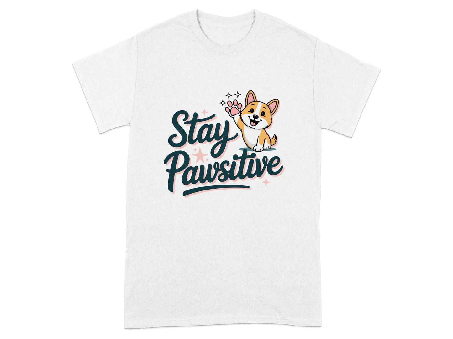 Stay Pawsitive Cute Corgi Illustration T-Shirts White T-shirt