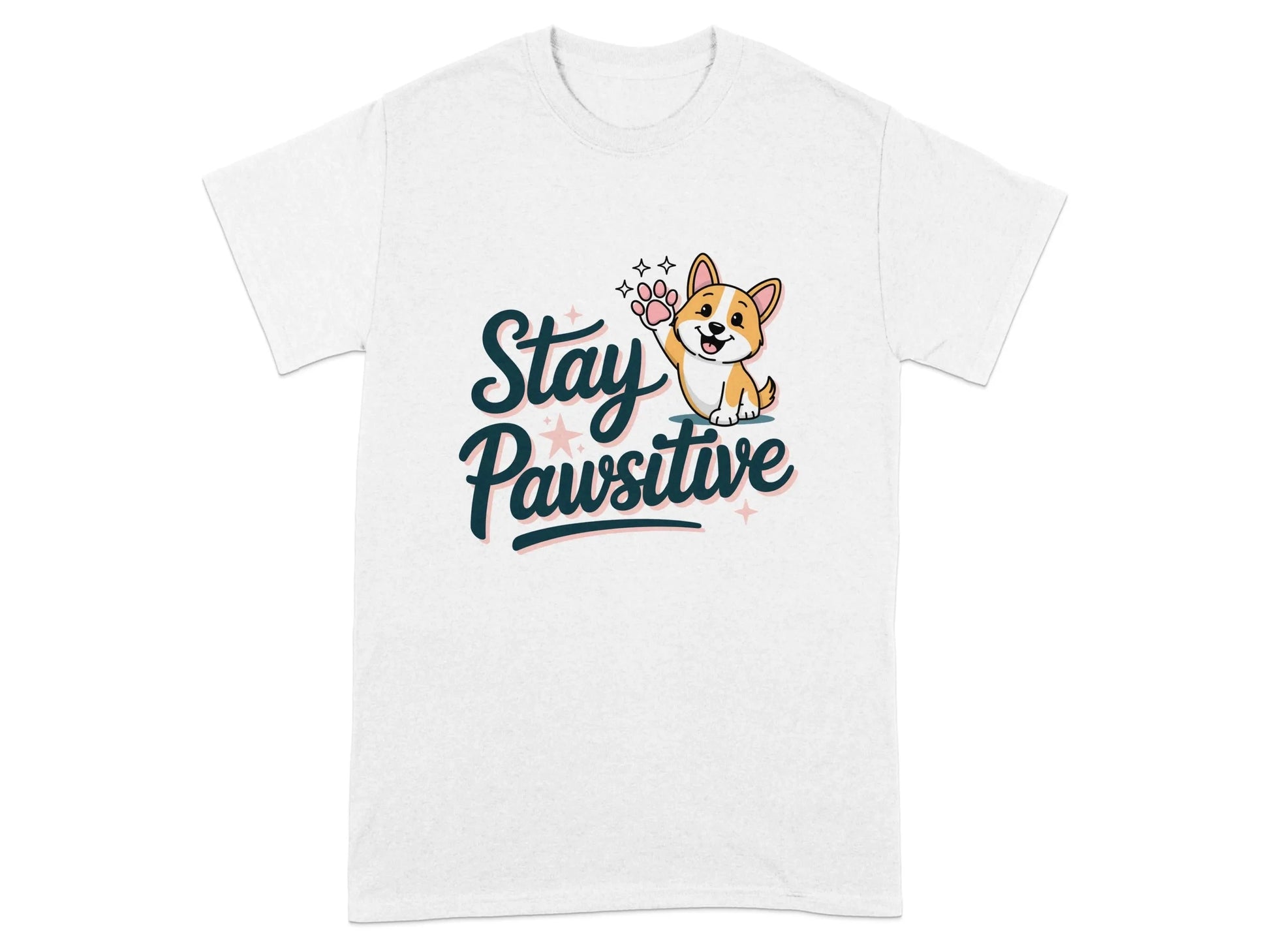 Stay Pawsitive Cute Corgi Illustration T-Shirts White T-shirt