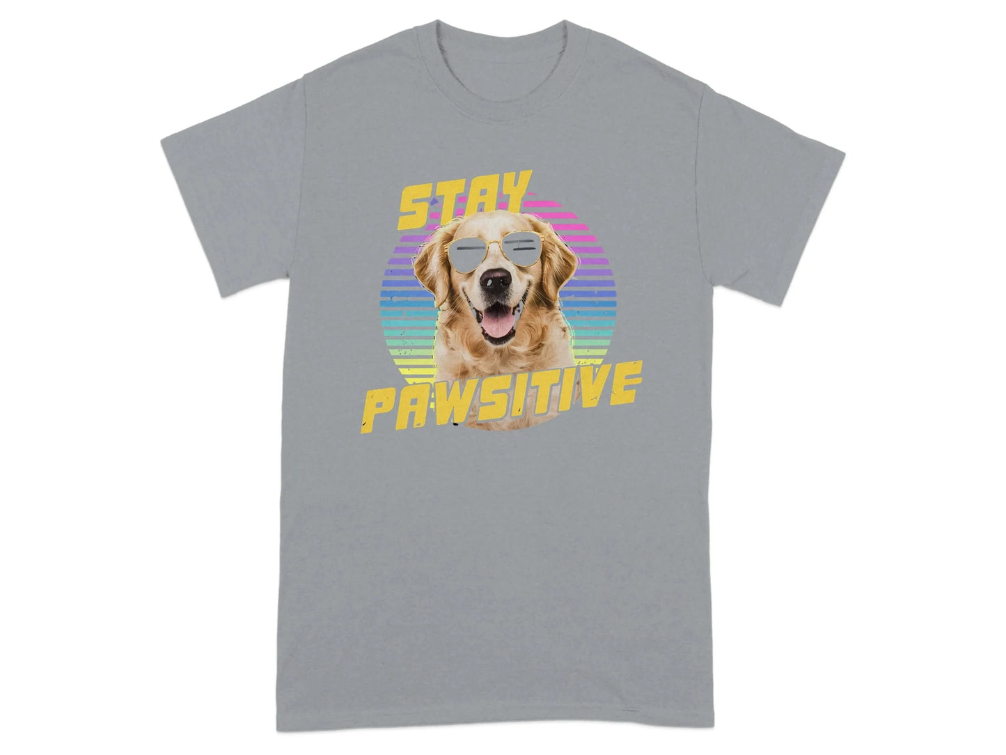 Stay Pawsitive Rainbow Dog Printed T-Shirts Gravel T-shirt