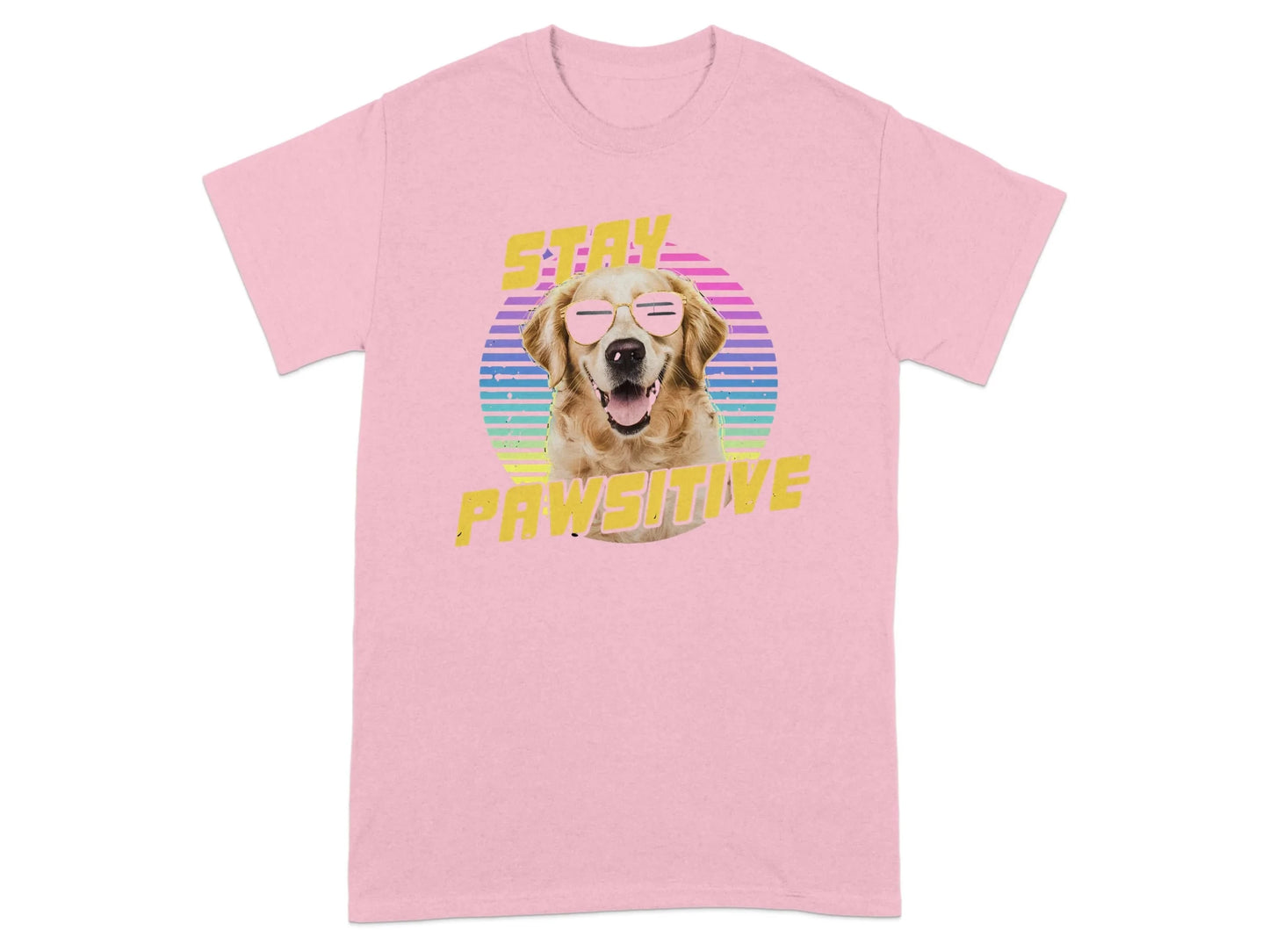 Stay Pawsitive Rainbow Dog Printed T-Shirts Light Pink T-shirt