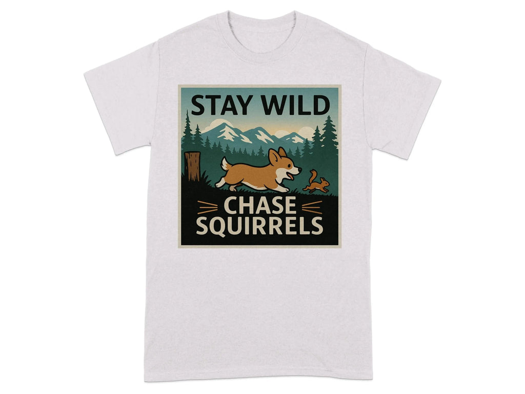Stay Wild Chase Squirrels Corgi T-Shirts Ice Grey T-shirt